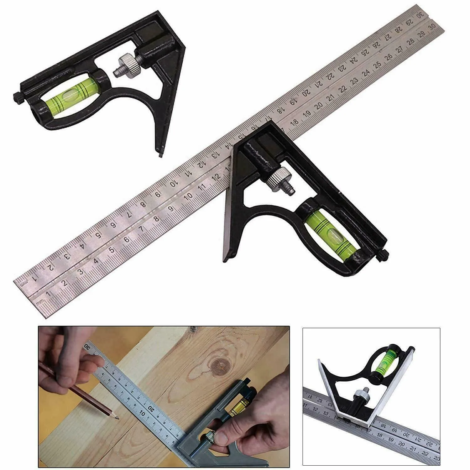 

300mm (12\") Adjustable Engineers Combination Try Square Set Right Angle Ruler Electronic Angle Level Measuring Tool
