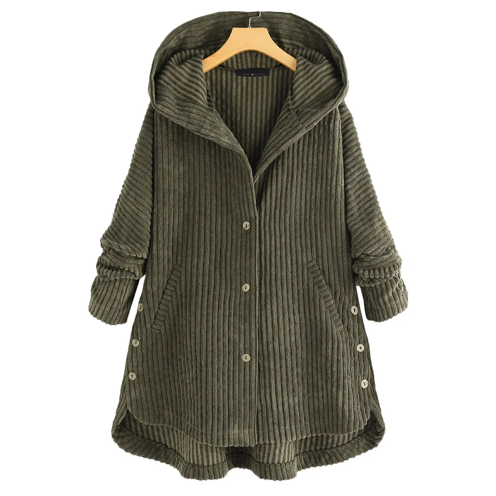 2021 Autumn Winter Fashion Casual Corduroy Hooded Cotton Jacket Loose Oversized Women's Coat Women's Winter Coat Hooded Outwear
