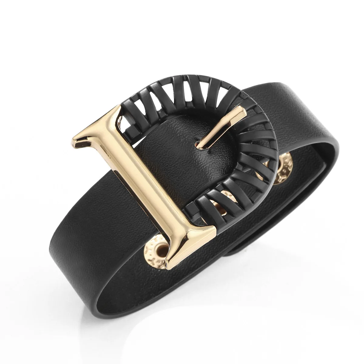 Женский кожаный браслет с буквой D черный декоративный на застежке 2022 - купить по