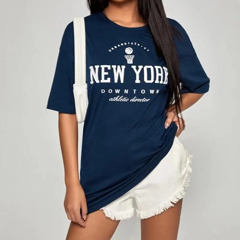 

VIP HJN New York Female Retro Slogan T Shirt Vintage Casual College Style Oversized Tshirt Summer Cute Aesthetic Tops Women Tees