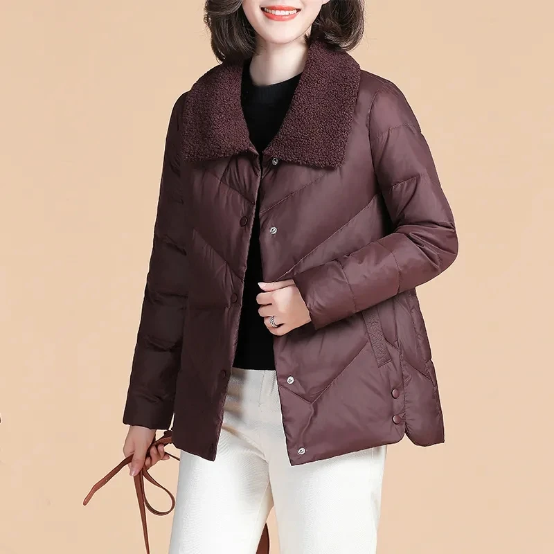 

Winter Women's Faux Lamb Collar Plus Sized 4XL Single Breasted Warm Coat Pure Color Cotton Padded Jacket Loosen Waterproof Park