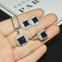 fashion simple silver color redpinkwhitegreenblue square zircon rings earrings necklaces wedding jewelry set for women