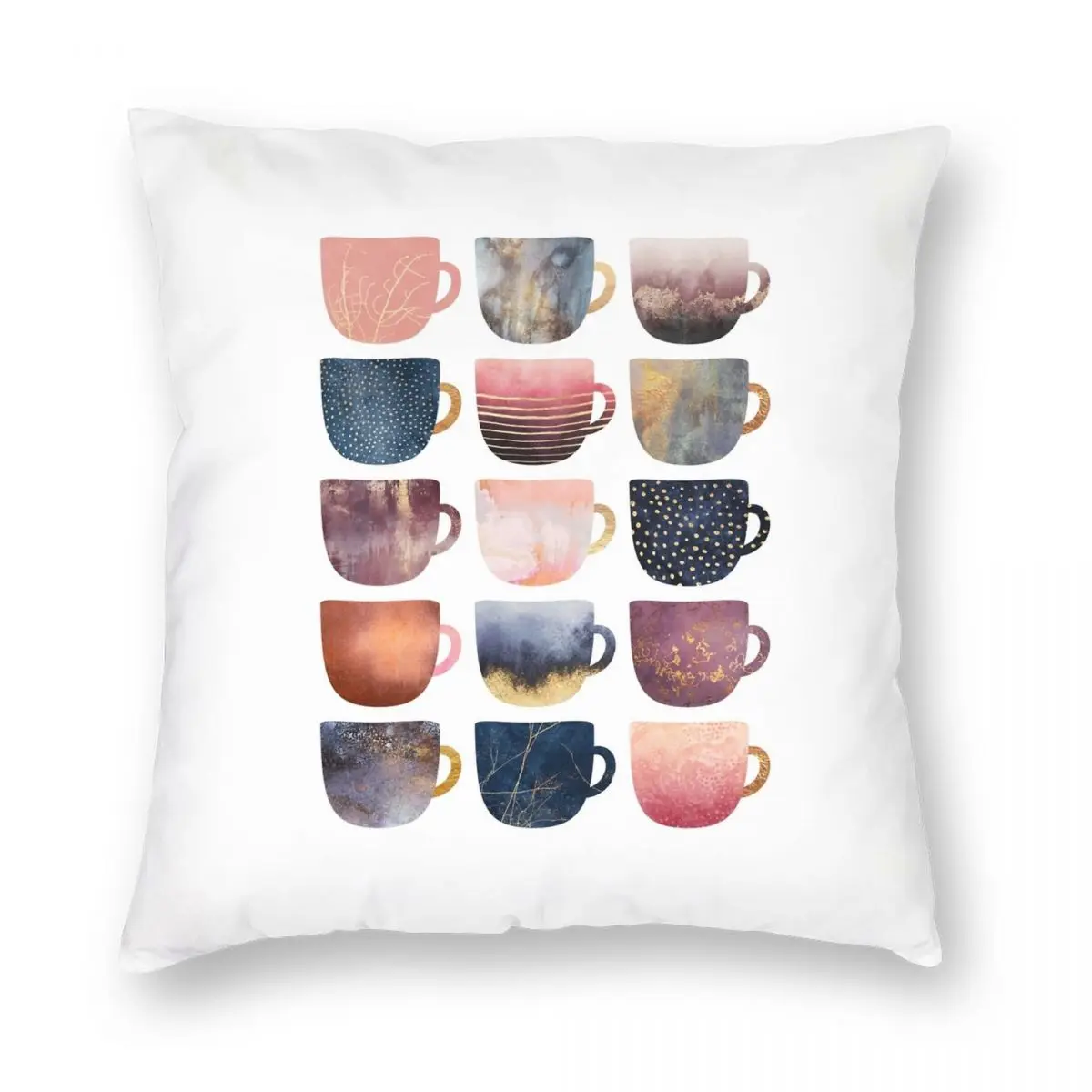 

Pretty Coffee Cups Square Pillowcase Polyester Linen Velvet Pattern Zip Decor Room Cushion Cover