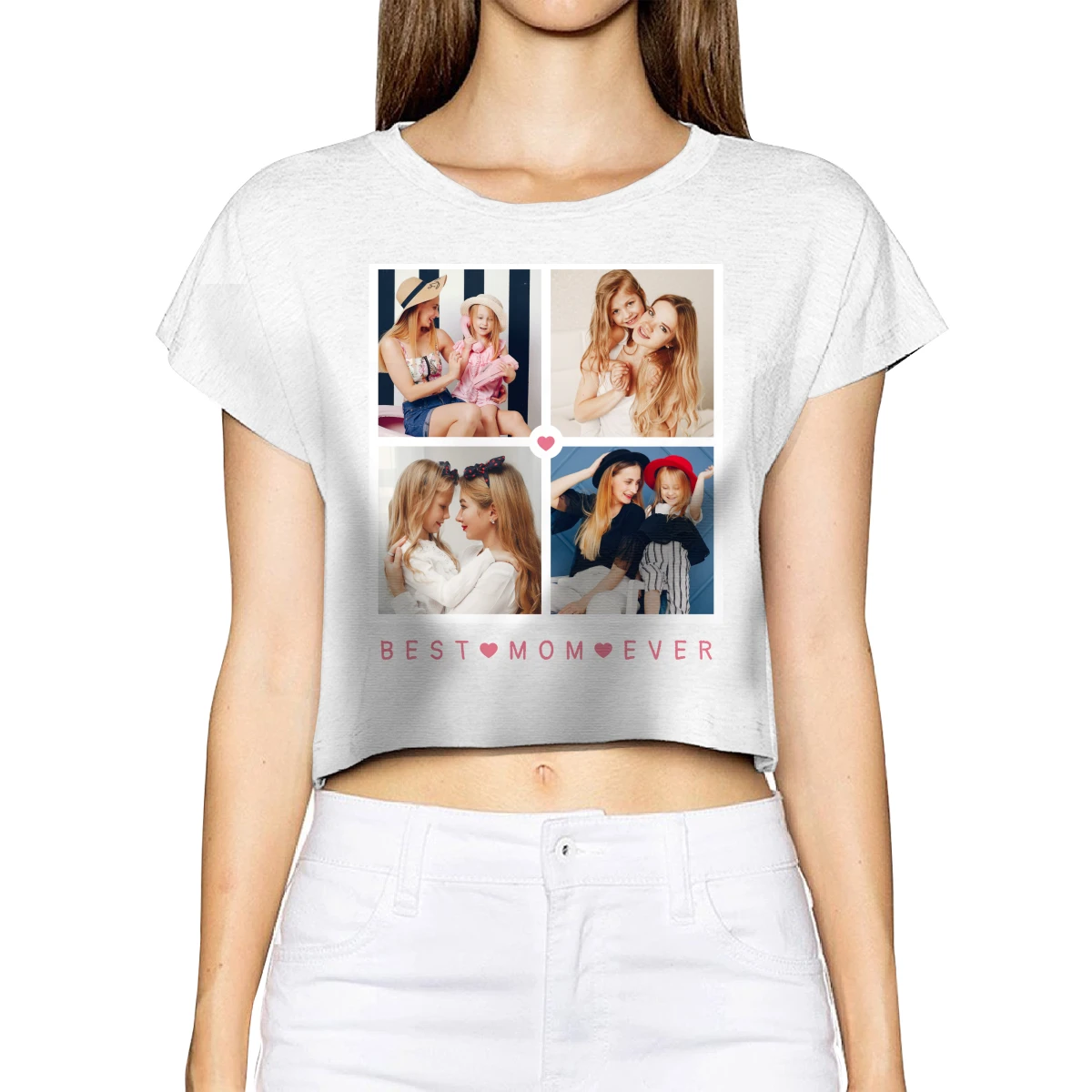 

Personalized Modern 4-Photo 'Best Mom Ever' T-Shirt Aesthetic Clothes Print Funny Tee 100% Cotton