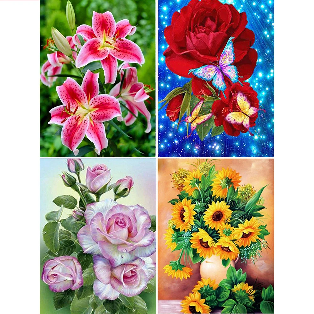 

Алмазная 5D картина «сделай сам», ваза с цветами, полная Алмазная вышивка, мозаика в виде Розы, картина стразы, украшение для дома, Набор для в...