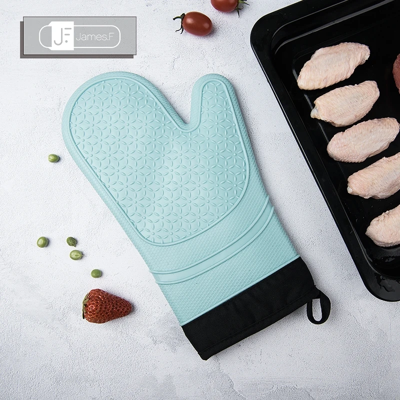 

Silicone gloves thickened cotton heat insulation microwave Oven Mitts anti scalding household gloves baking tools two-side