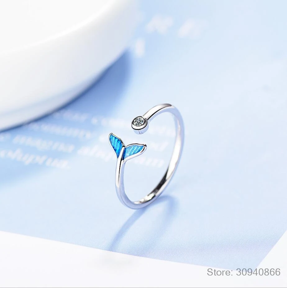 

Real 925 Sterling Silver Fish Tail Zirconia Ring For Fashion Women Party Cute Fine Jewelry Accessories Birthday Gift