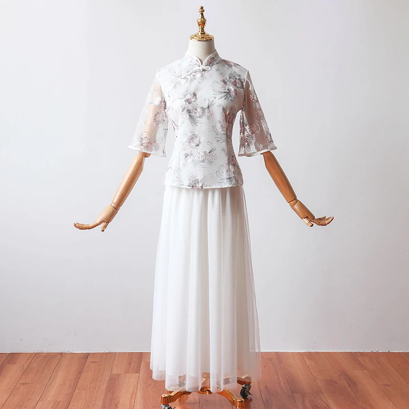 2 шт./компл. женское традиционное китайское платье Ципао с вышивкой и рукавом до