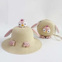 new summer sun hats bag set for baby girls wide brim straw wide cap children fashion holiday bag hat set sombreros de mujer 2021
