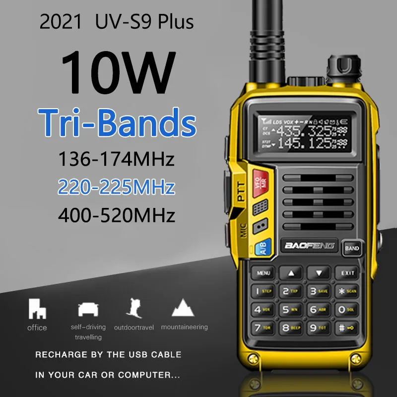 2021 BaoFeng UV S9 Plus трехдиапазонная 10 Вт Высокая мощность 136 174/220 225/400 520 МГц портативная
