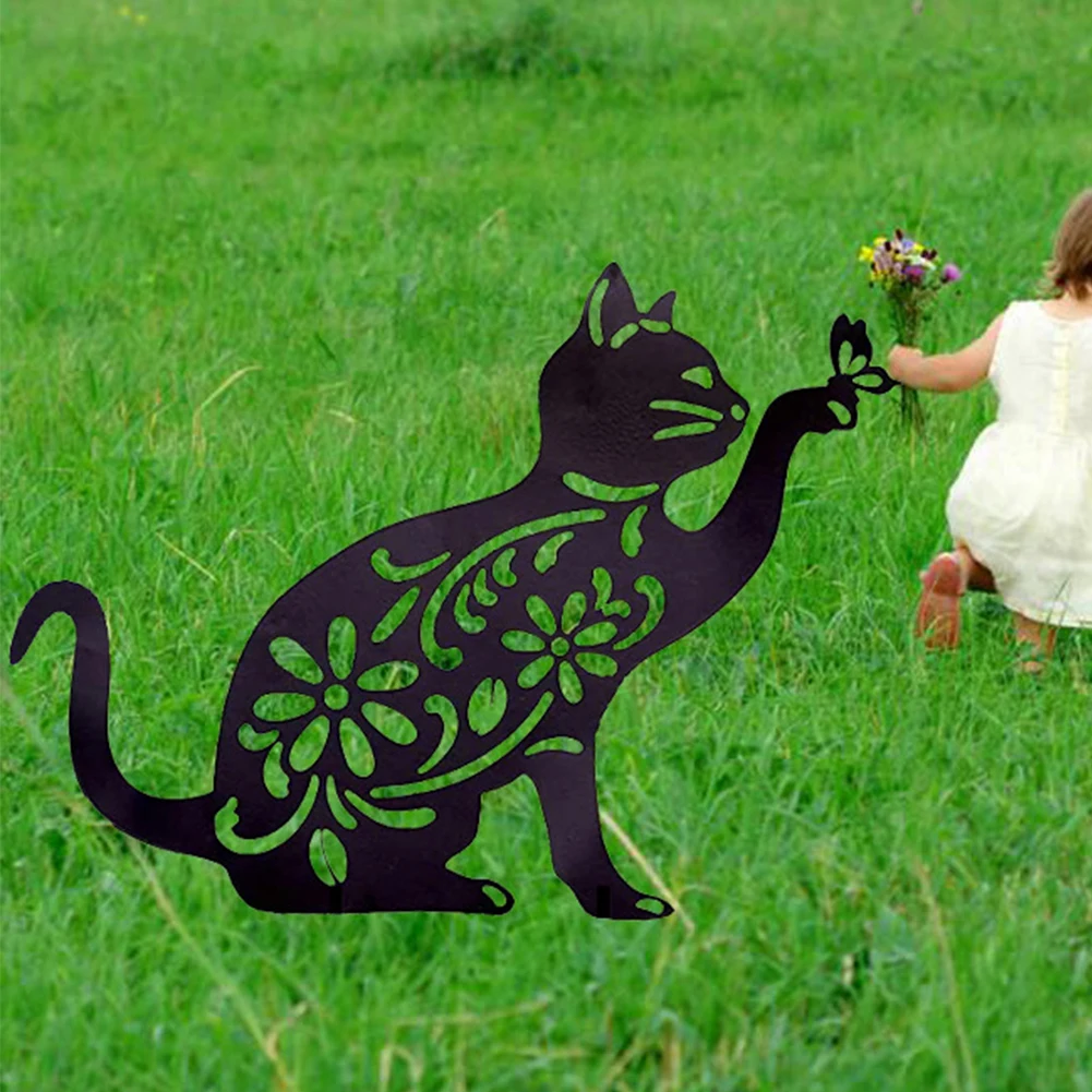 

Lightweight Portable Cat Butterfly Gift Black Acrylic Ornaments Durable For Yards Crafts Backyards Home Decor Lawn Garden Stake