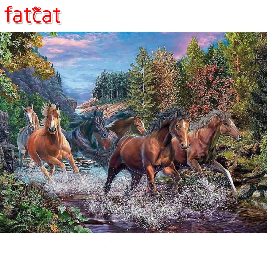Алмазная вышивка FATCAT с изображением леса лошади животных алмазная живопись
