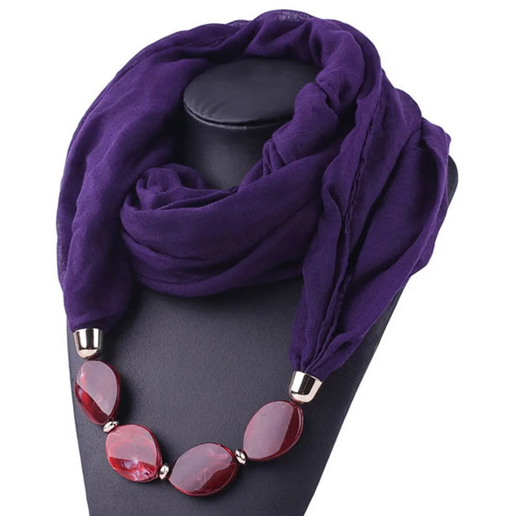 Women Fashion Solid Color Necklace Pendant Scarf Ethnic Style Soft Necklace Scarf Femme Accessories New Arrival#P15