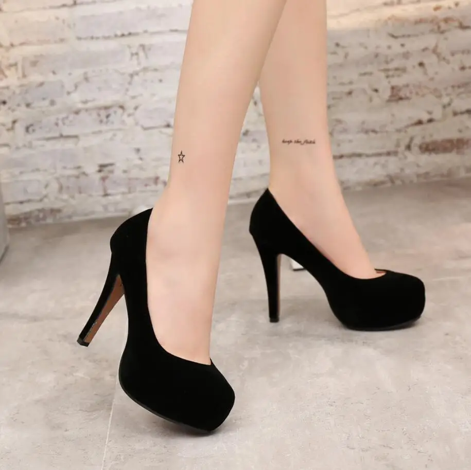 Женские замшевые туфли на очень высоком каблуке лодочки в европейском стиле платформе размеры 42 43 лето