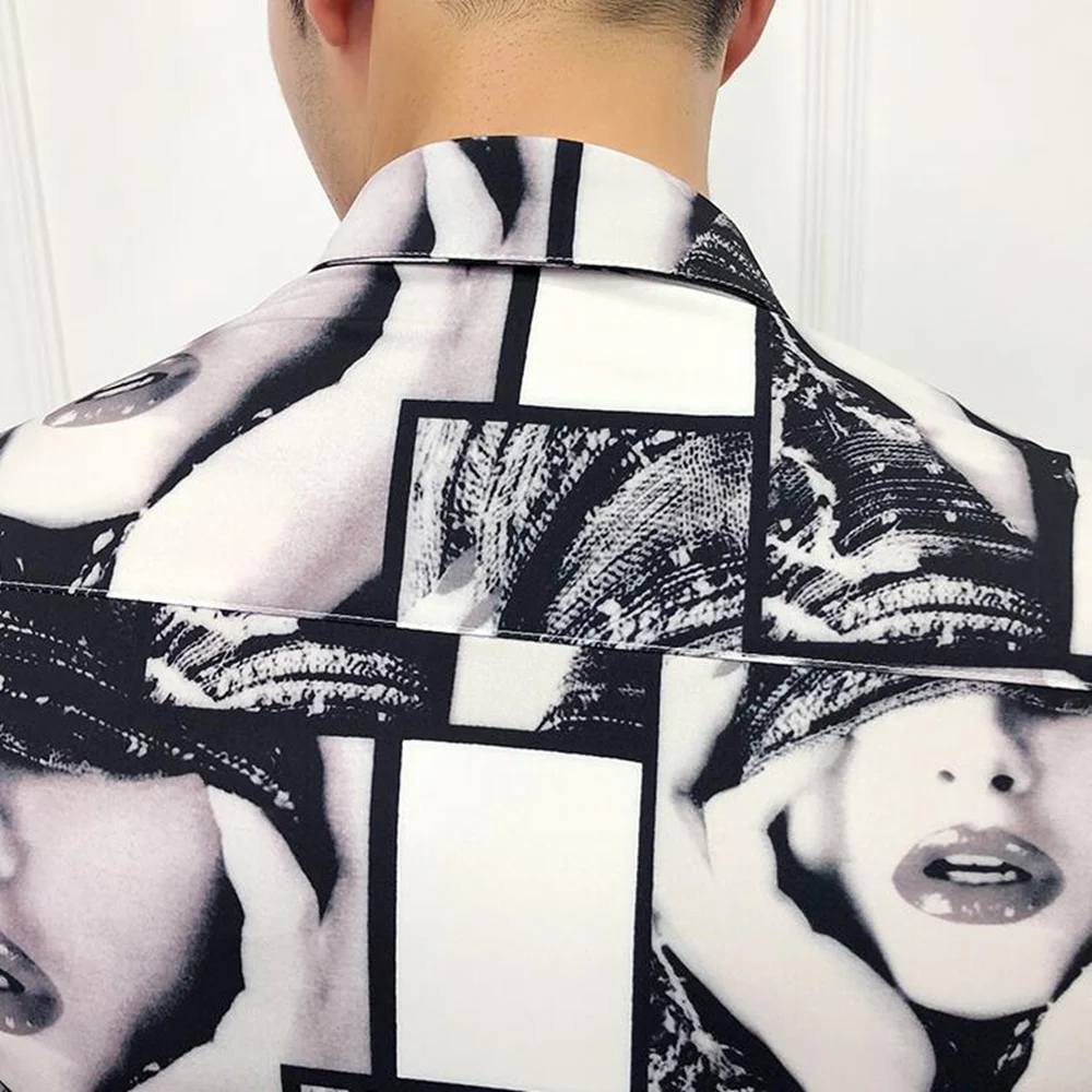 

Quality Autumn Men Shirt Personality Sexy Beauty Print Slim Fit Tuxedo Shirt Long Sleeve Casual Night Club Party Dress Shirts