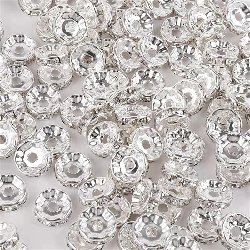 

200 Pcs/Lot 4/6/8/10mm Inlaid Rhinestone Separation Beads Septa Loose Spacer Beads For Diy Jewelry Making Accessories Wholesales