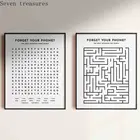 Картина на холсте Черно-белая минимализм настенное Искусство Холст плакат и печать забудьте о вашей комнате Декор телефон ванная комната Цитата картина