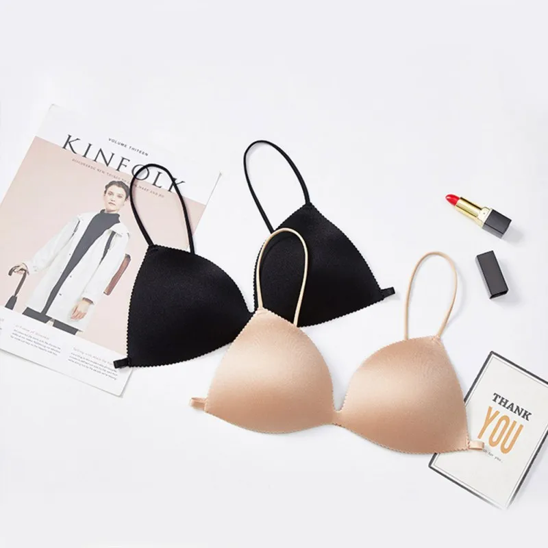 

Women's French Triangle Cup Gathers The Thin Band Bra Without Steel Ring Ladies Underwear Active Brassiere Lingerie