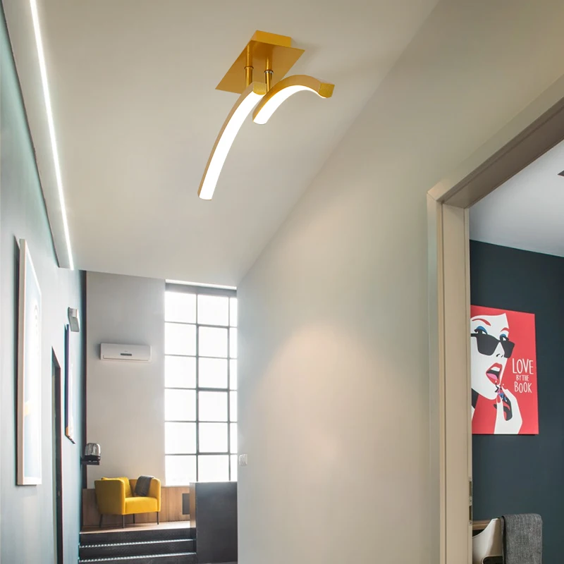 

Room light Bend Nordic ceiling lights simple modern brushed gold led study room lamp warm romantic bedroom ceiling lamps