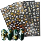 3D наклейки для ногтей в виде кленовых листьев, золотистые, белые, серебристые переливающиеся красивые листья, переводные наклейки для ногтей, фольга, геометрическое украшение, 1 шт.