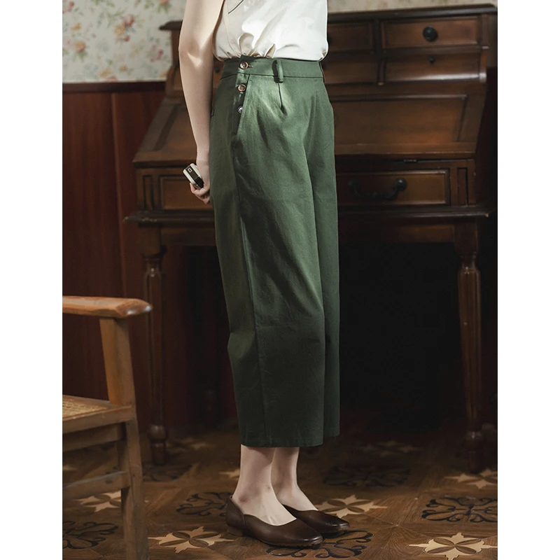 

CYNTHIA Women Cotton Pants Female Vintage Straight Trousers 21CXK-102 8-5