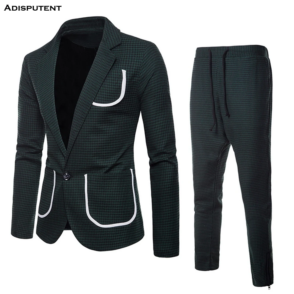 Мужской костюм в клетку с отворотом синий жениха для свадьбы выпускного вечера