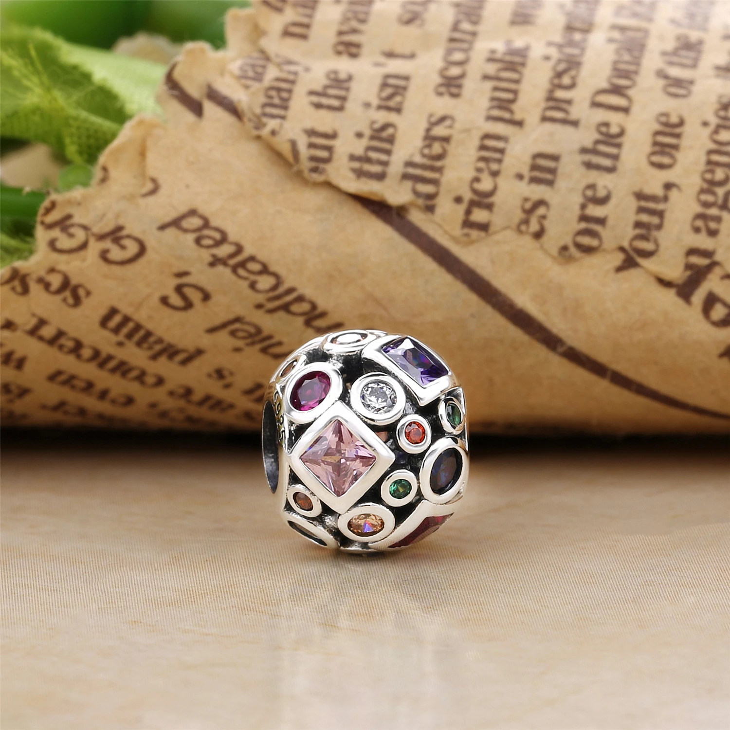 

Slovecabin Original 925 Sterling Silver 2018 Rainbow Colorful Clear CZ Red Round Charms Beads For Jewelry Making Christmas Gift