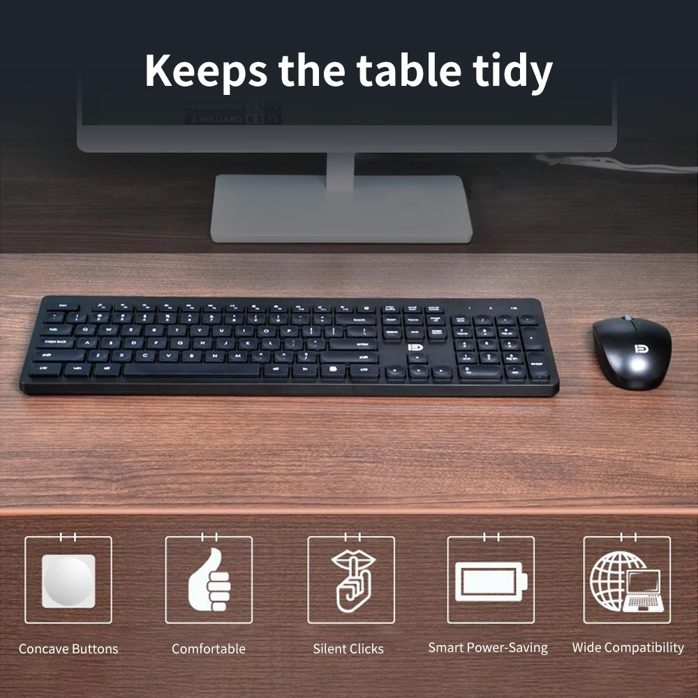 Беспроводная клавиатура и мышь FD IK7300 комплект вогнутых кнопок 2 4 ГГц умная