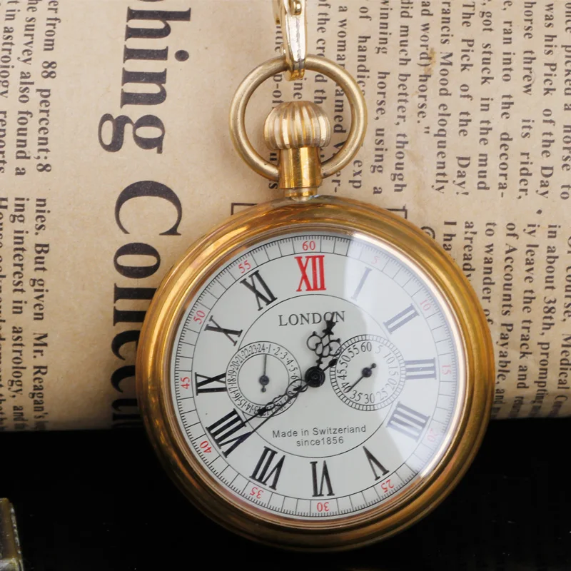 

Creativity London Coverless Steampunk Vintage Mechanical Pocket Watch with Chain Men's and Women's Bronze Pocket Watch PJX008