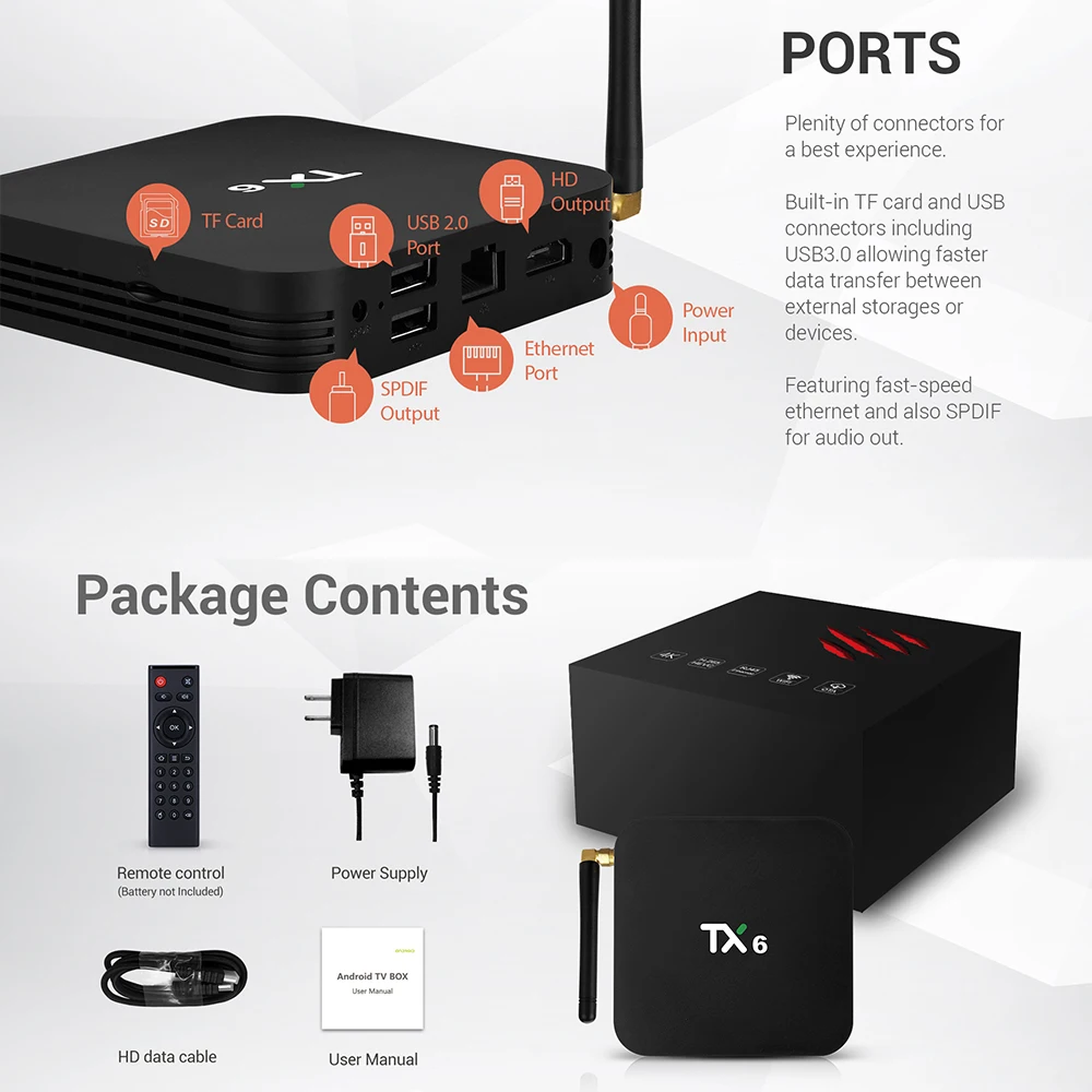 UVZ TX6 ТВ приставка Android 9 0 Allwinner H6 4 Гб 64 до 1 5 ГГц четырехъядерный ARM Cortex A53 Bluetooth HD