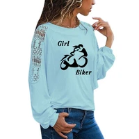 sexy powerful girl biker print t shirt funny teeshirt women clothing casual long sleeve large size loose lace tops