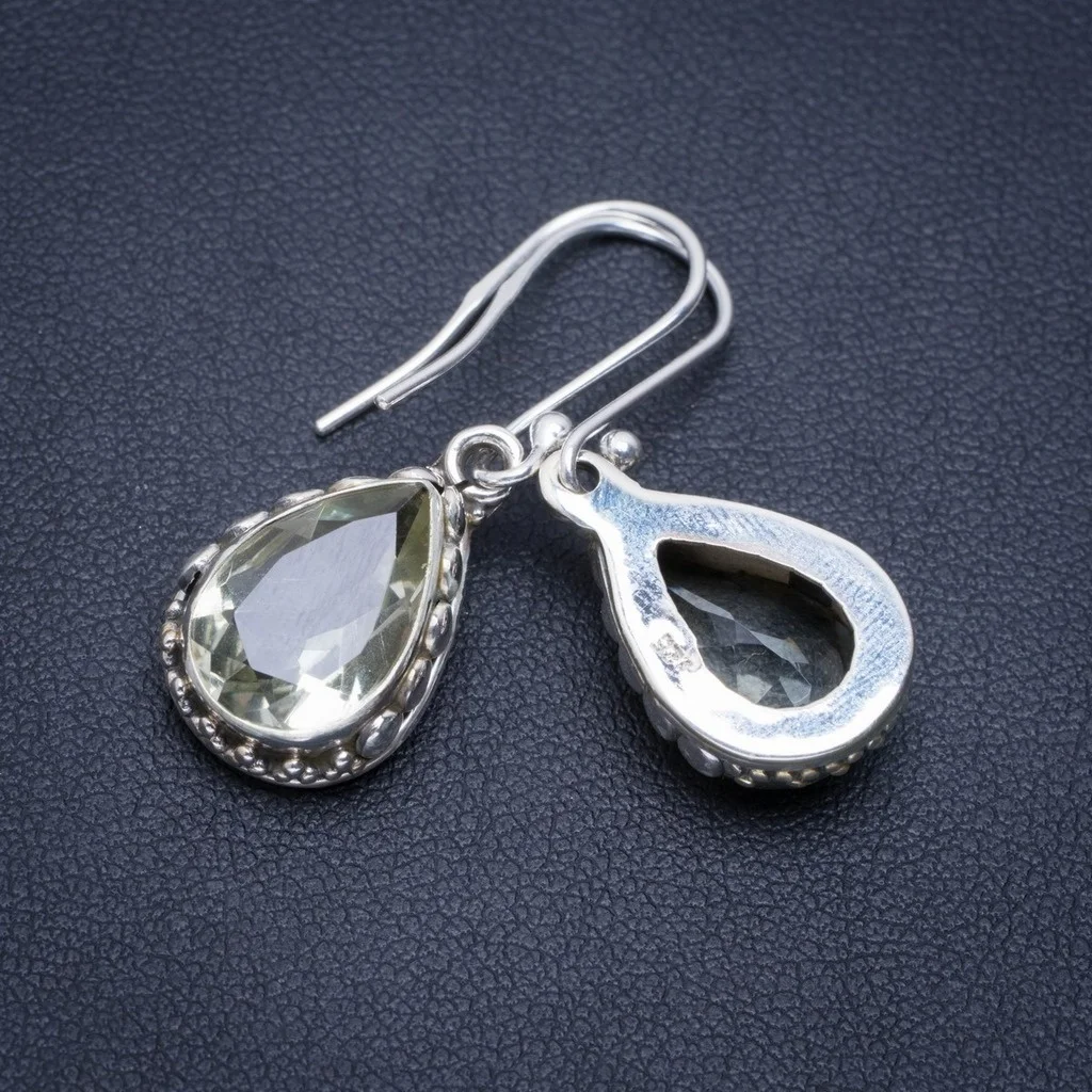 Уникальные серьги из серебра 925 пробы с натуральным зеленым аметистом ручной