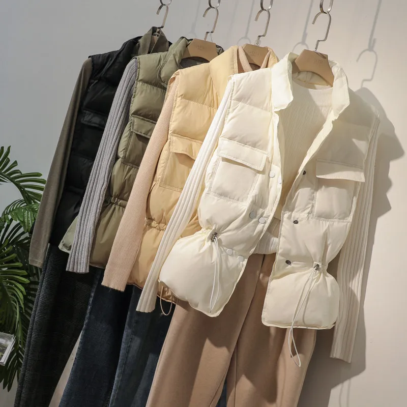 

2020 New Women Vests Winter Ultra Light White Duck Down Vest Female Slim Sleeveless Jacket Women Warm Waistcoat