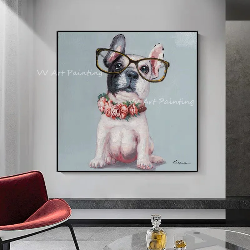 

100% Handmade dog with glass Oil Painting Wall Art Hot Sale Abstract Canvas Wall Art For Kid's Living Room Large Size Decoration