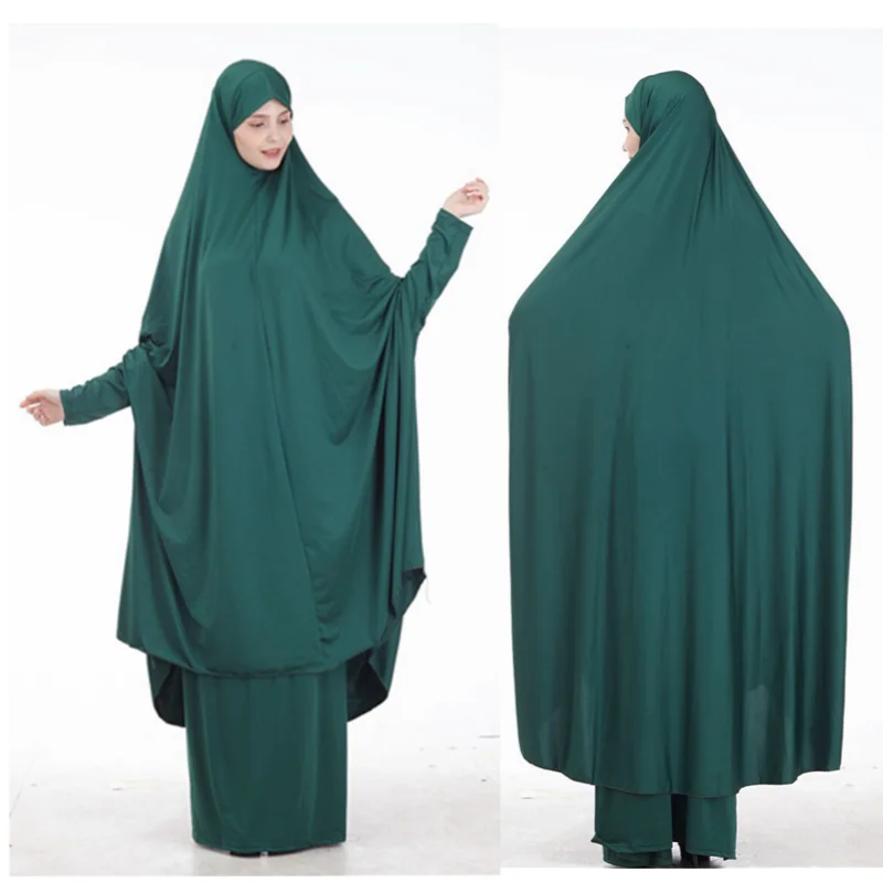 Модное мусульманское женское платье, хиджаб, чистый цвет, полное покрытие, абайя, 2 шт., длинные платья, мусульманский джилбаб, женский халат