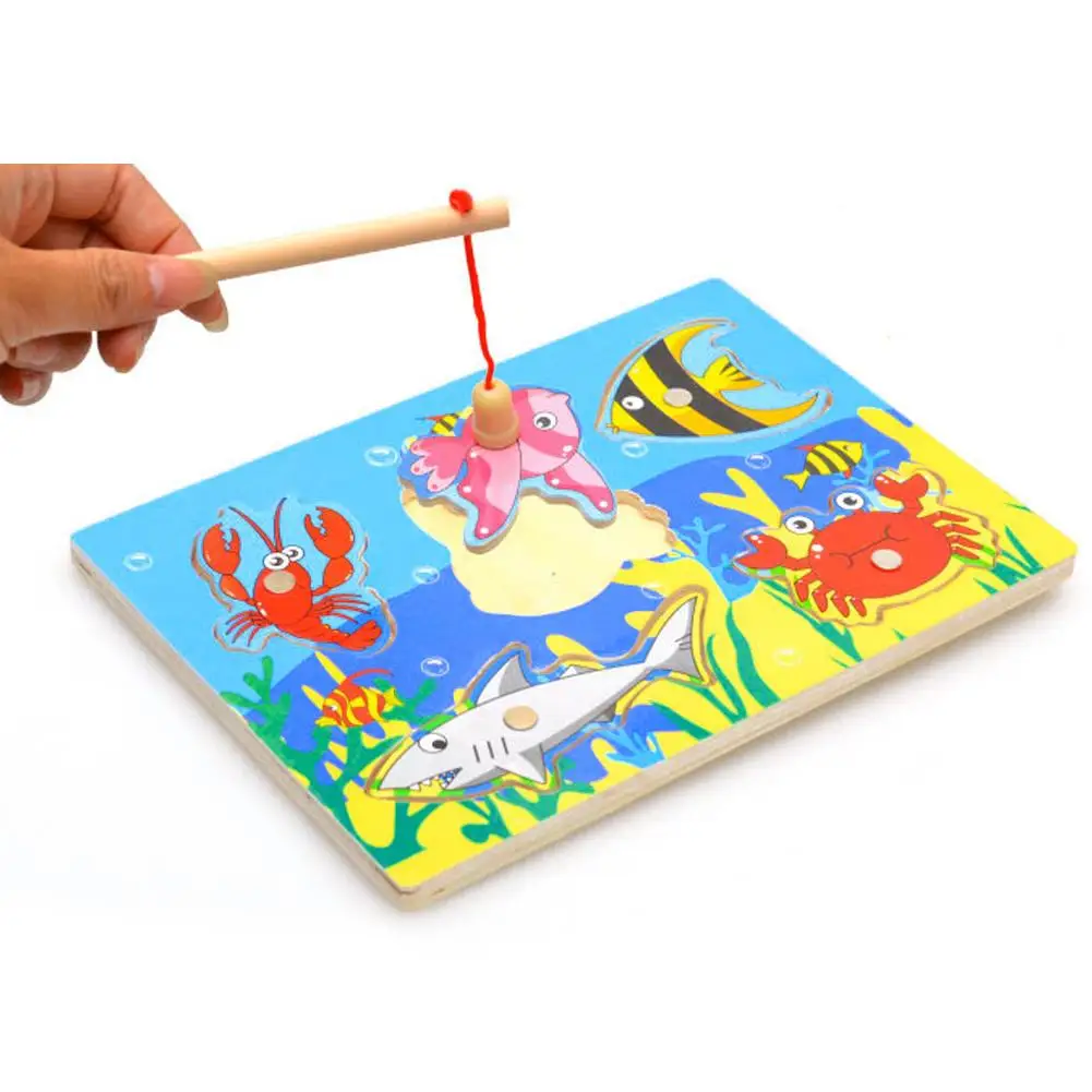 

Wooden Magnetic Fishing Game & 3D Jigsaw Puzzle Toy Educational Learning Fish Board Game for Children Puzzle Game