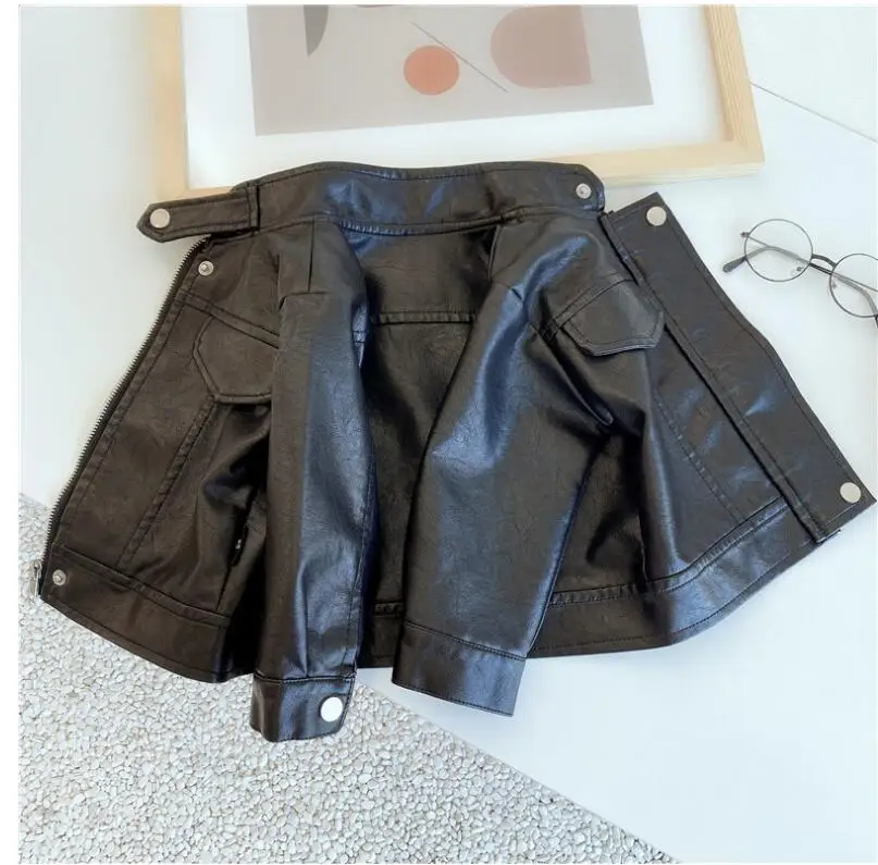 Кожаные куртки для девочек Новинка осени 2020 года Модное розовое пальто из