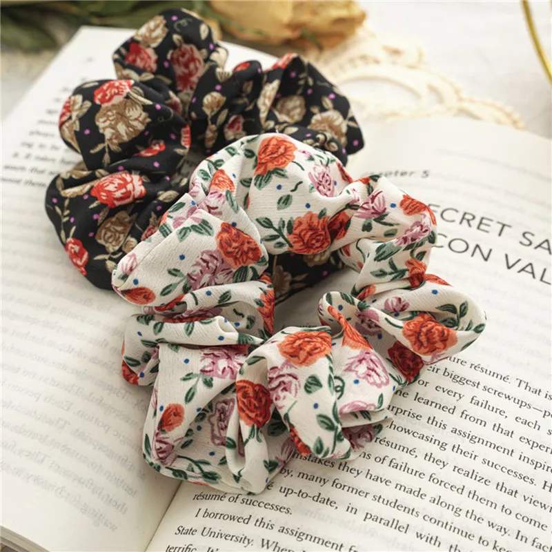 

Floral Pattern Chiffon Hair Ring Scrunchie Women Girls Elastic Hair Rubber Bands Accessories Tie Hair Rope Ponytail Holder