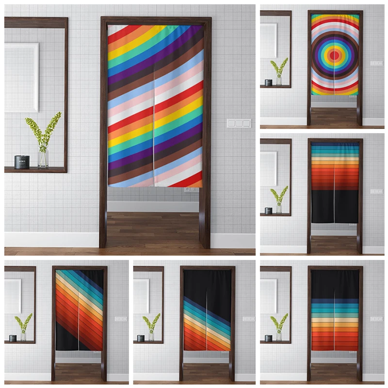 

Rainbow Stripe Door Curtain Fashion Color 3D Printing Polyester Home Door Curtain Shading Kitchen Bedroom Artistic Door Curtain