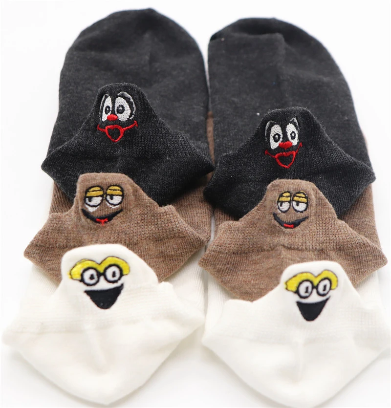 ZT 24 3PAIRS Kawaii Embroidered Expression Women Socks Happy Fashion Ankle Funny Socks Women Cotton Summer Candy Color - Цвет: ZT 24
