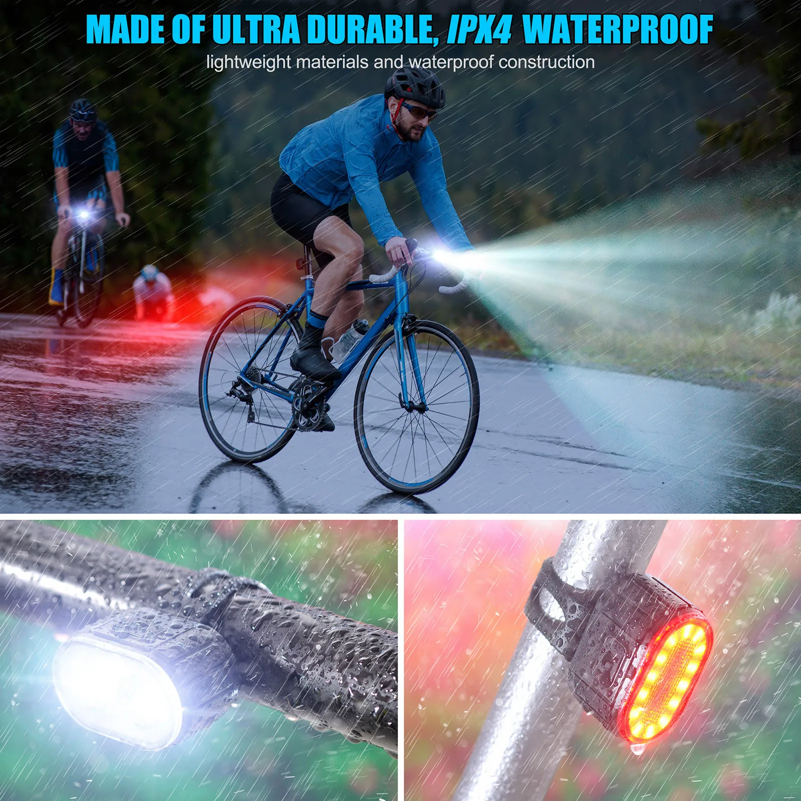 

Free Shipping 200 Lumens Bicycle Light Combination, Usb Waterproof Cycling Safety Light Bicycle charging warning light