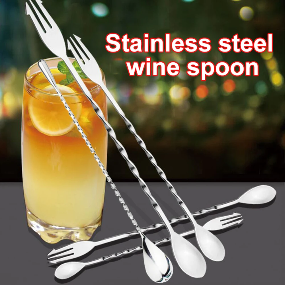 Нержавеющая сталь резьбовой с двойной головкой ложка для смешивания коктейлей