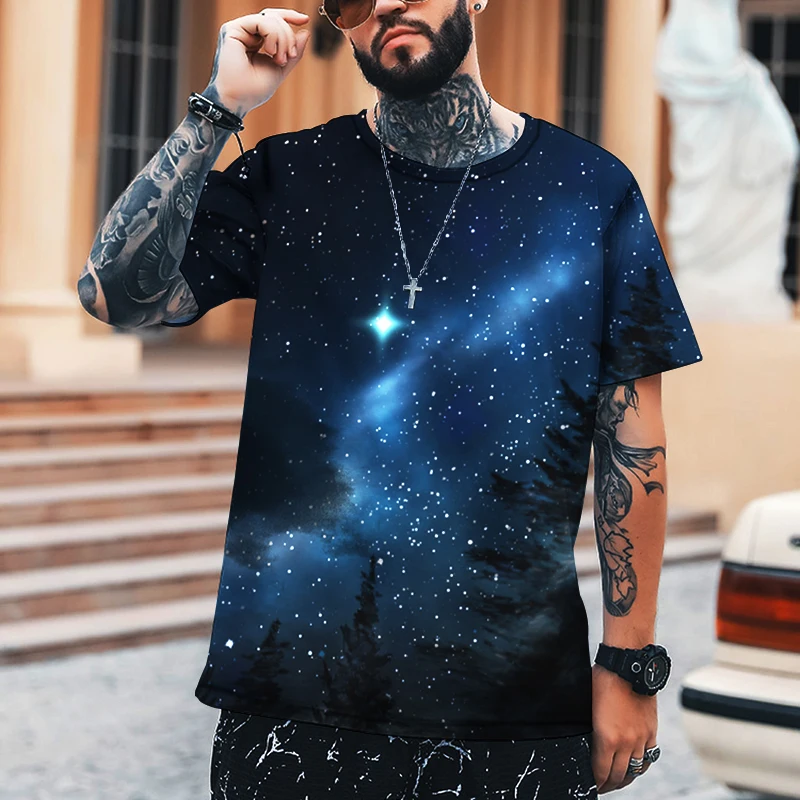 

3D Starry Art Creative New Summer Men's Short Sleeve T-shirt Oversized Loose Men's Top Casual All-match S-6XL O Collar 2022