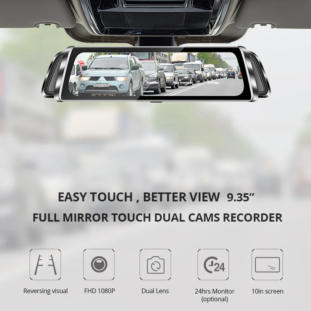10-inch Full-screen Rearview Camera Streaming Media Rear View Mirror Dashcam Front 1296 After 1080P HD Car Dual X8 | Автомобили и