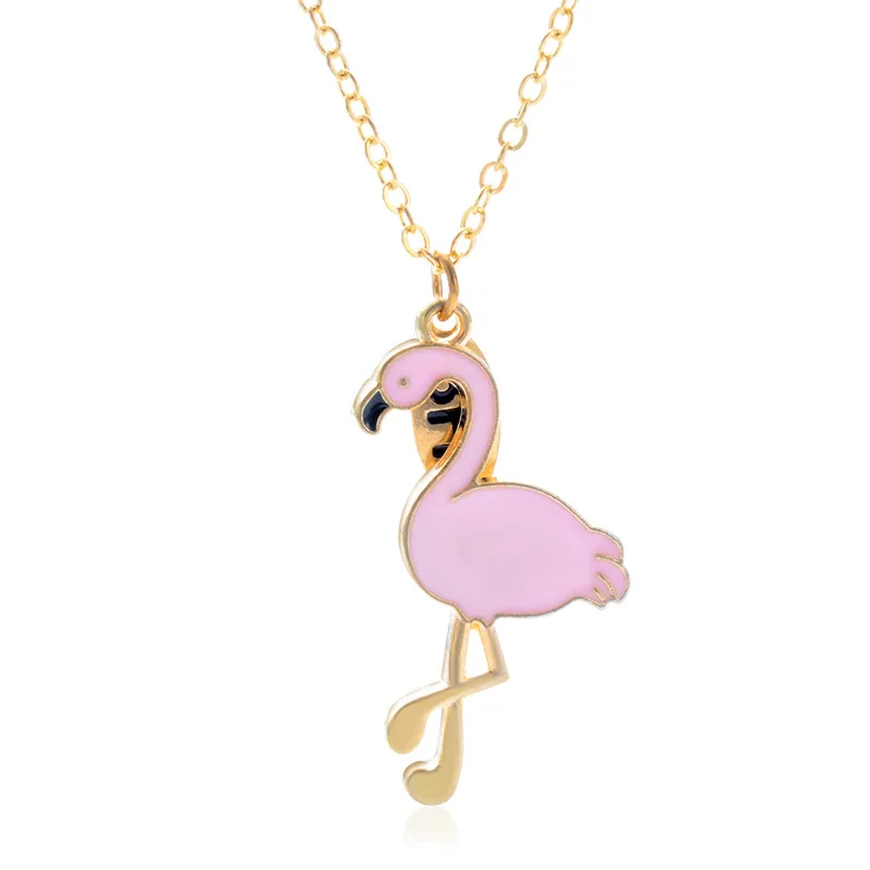 

100pcs / lot American new necklace cartoon oil drop Flamingo Necklace clavicle chain Valentine's Day gift