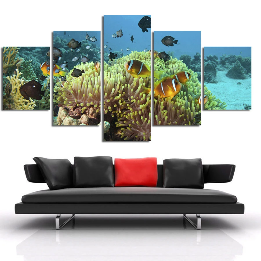

Wall Art Canvas Painting HD Prints Fish Home Decoration Marine Animals 5 Pieces Framework Modular Cuadros Picture Artwork Poster