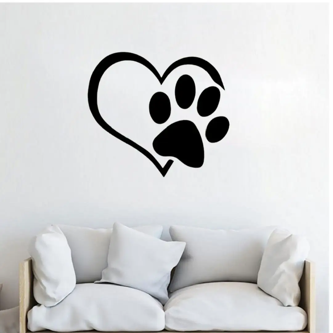 Настенные художественные наклейки с изображением сердца собаки и следов