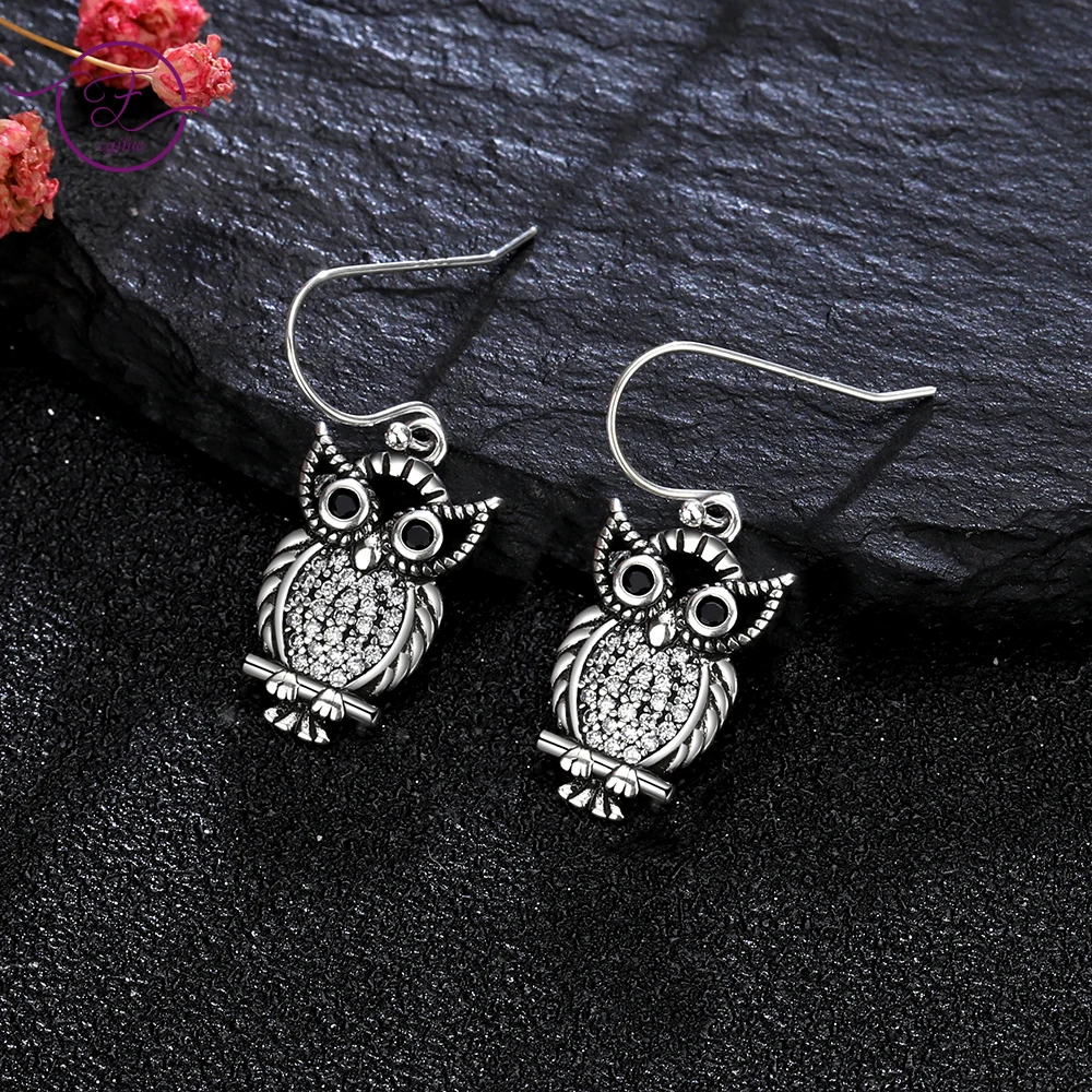 

925 Sterling Silver Earrings Owl Animal Drop Earrings New Style Cute Fine Gift Stylish Party Jewelry for Women