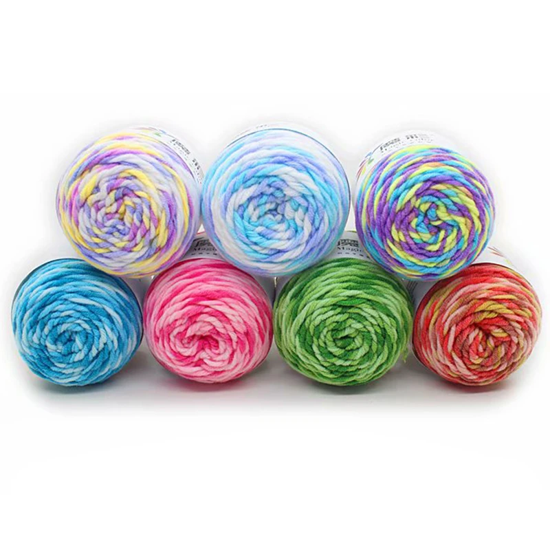 2 шт. Радужная цветная ручная хлопчатобумажная пряжа Мягкая вязаная крючком