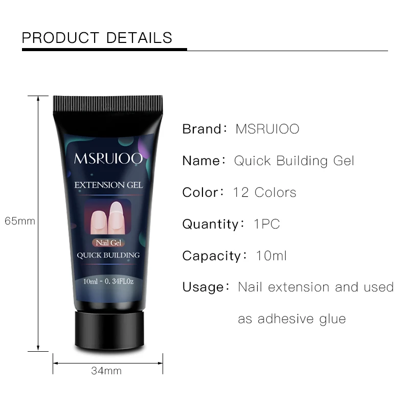 Набор для наращивания ногтей MSRUIOO 10 мл цвет: розовый белый прозрачный Кристальный